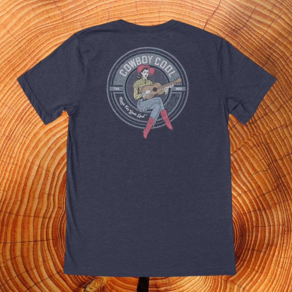 BNWOT COWBOY COOL WESTERN RIFFS TEE SHIRT SMALL & MEDIUM IN HEATHER BLUE